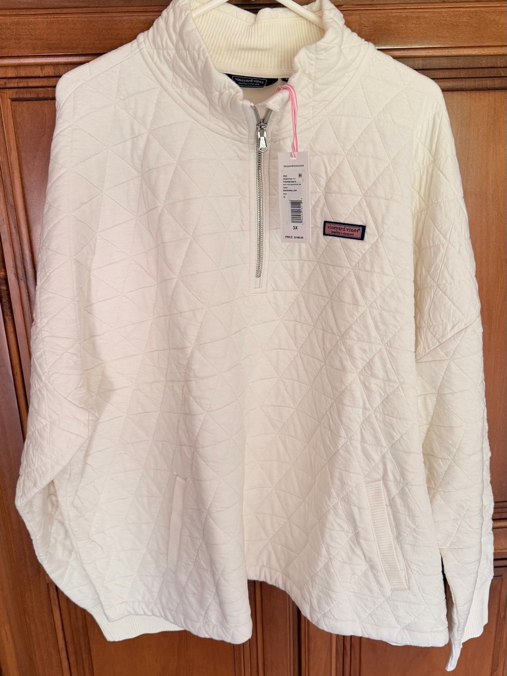 Women’s Vineyard Vines Cream Quilted Quarter-Zip Pullover NWT